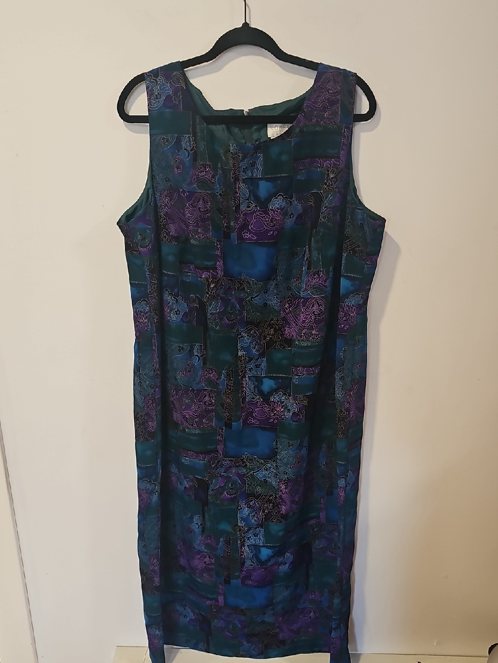 Sleeveless Teal and Purple Printed Sheath Dress